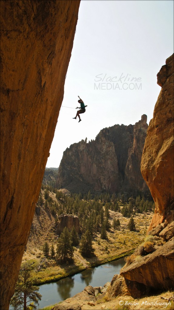 Corey McCarthy takes the whip on Aggro Monkey (5.13b) at Smith Rock State Park.