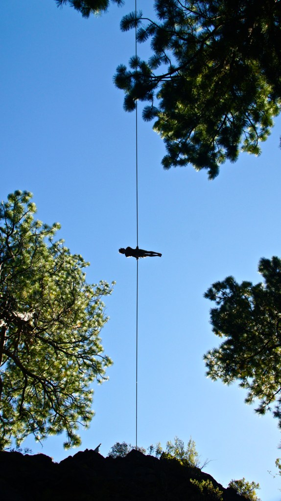 Wilson Cutbirth demonstrating a solid and steady plank on the Hidden Forest Highline. This line was established last year with all natural anchors and some very clever rigging tactics.