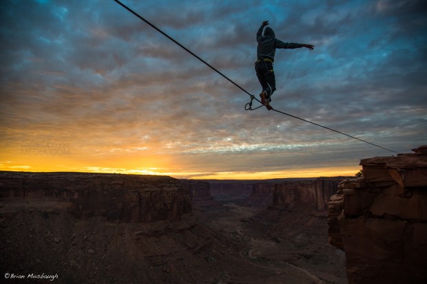 One of the more beautiful sunsets I've seen in Moab was magically complimented by Michael Blackwill's graceful send of Dean's Line high above Mineral Bottom Canyon. A truly beautiful moment that will be remembered...