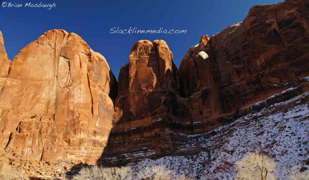 Daniel Moore getting his BASE on at the infamous Tombstone formation.