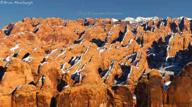 Snow capped Moab landscape