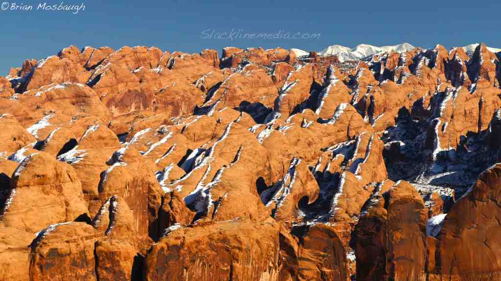 Snow capped Moab landscape