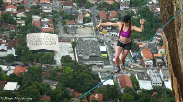 Hayley Ashburn tunes out the buzz of the city below to finish her belt loop swami walk
