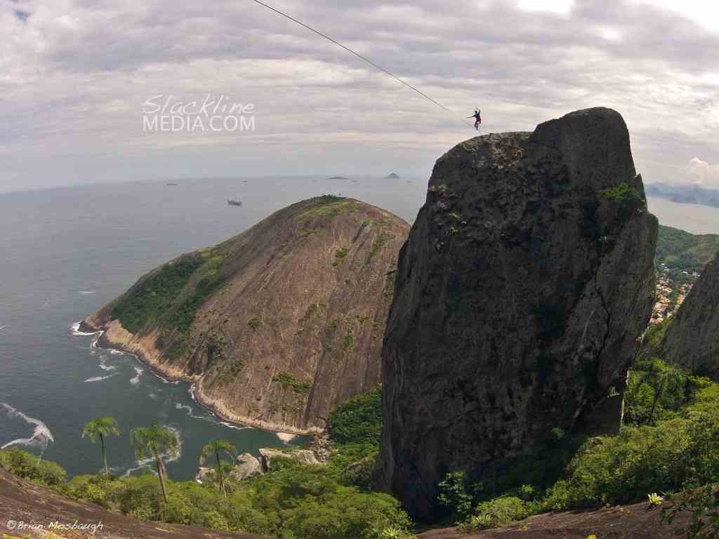 Scott Rogers getting his send on the longest highline in Brazil, weighing in at 47 meters long and very exposed.